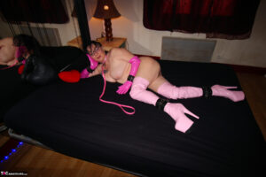 Mature Bitch With Leash Collar Boots Gloves