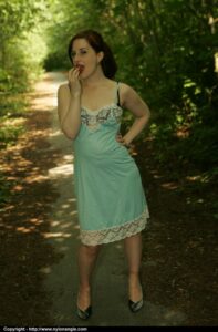Silky satin slip in public