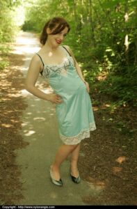 Silky satin slip in public