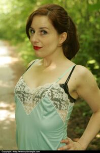 Silky satin slip in public