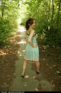 Silky satin slip in public