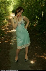 Silky satin slip in public