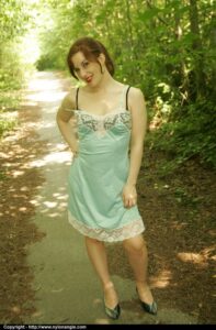 Silky satin slip in public